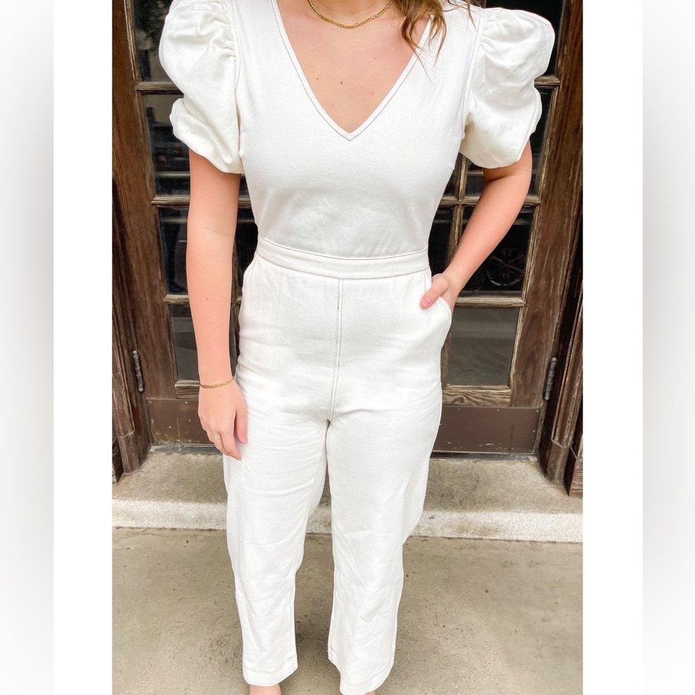Brand new white denim jumpsuit